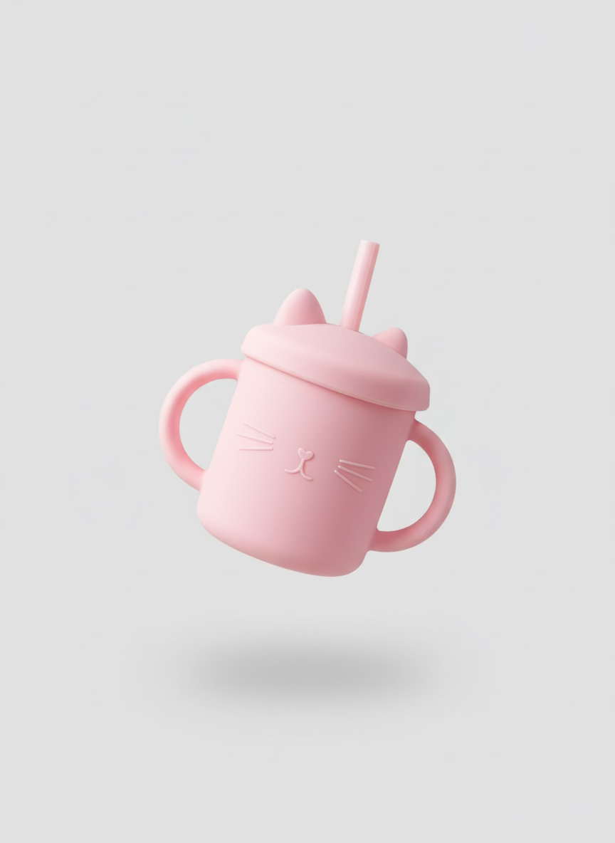 Vaso Silicona Gato Entrenador Antiderrame De Silicona Para Bebé Con Pitillo