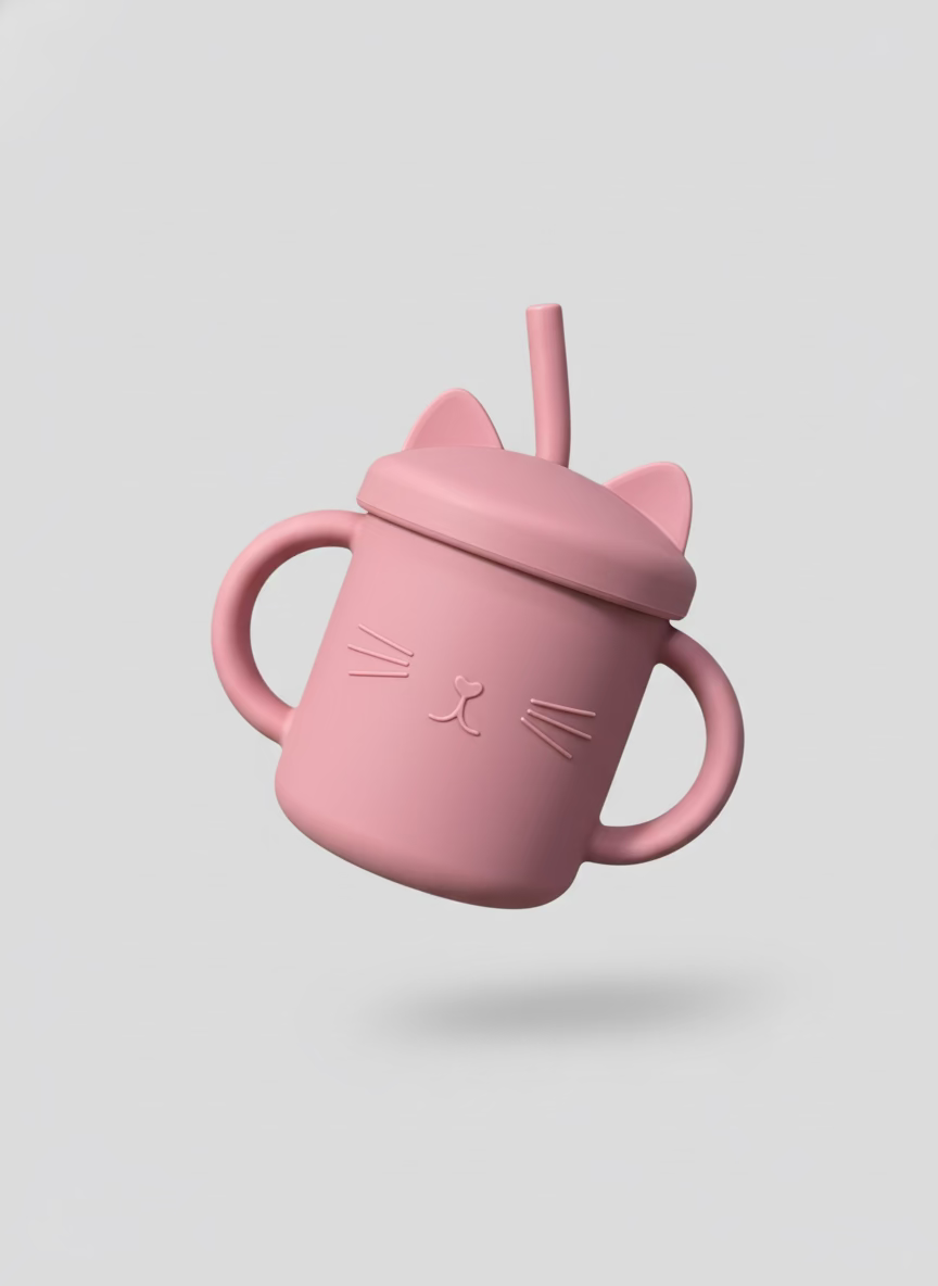 Vaso Silicona Gato Entrenador Antiderrame De Silicona Para Bebé Con Pitillo