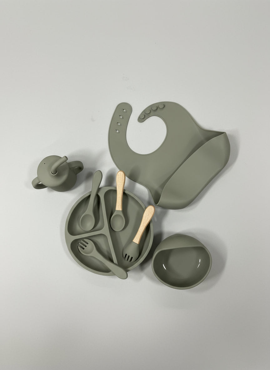 Set Vajilla De Silicona De Alimentación Destete Plato Tazón Babero Vaso Y Cubiertos