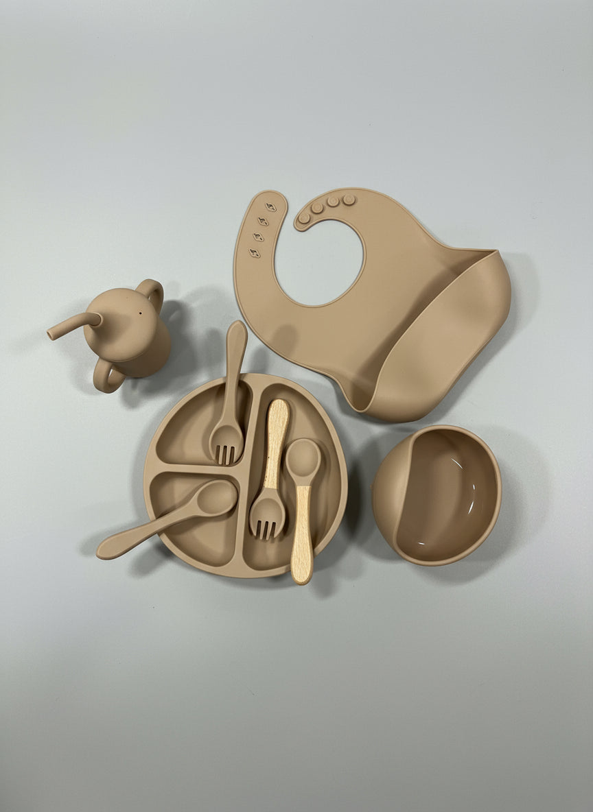 Set Vajilla De Silicona De Alimentación Destete Plato Tazón Babero Vaso Y Cubiertos