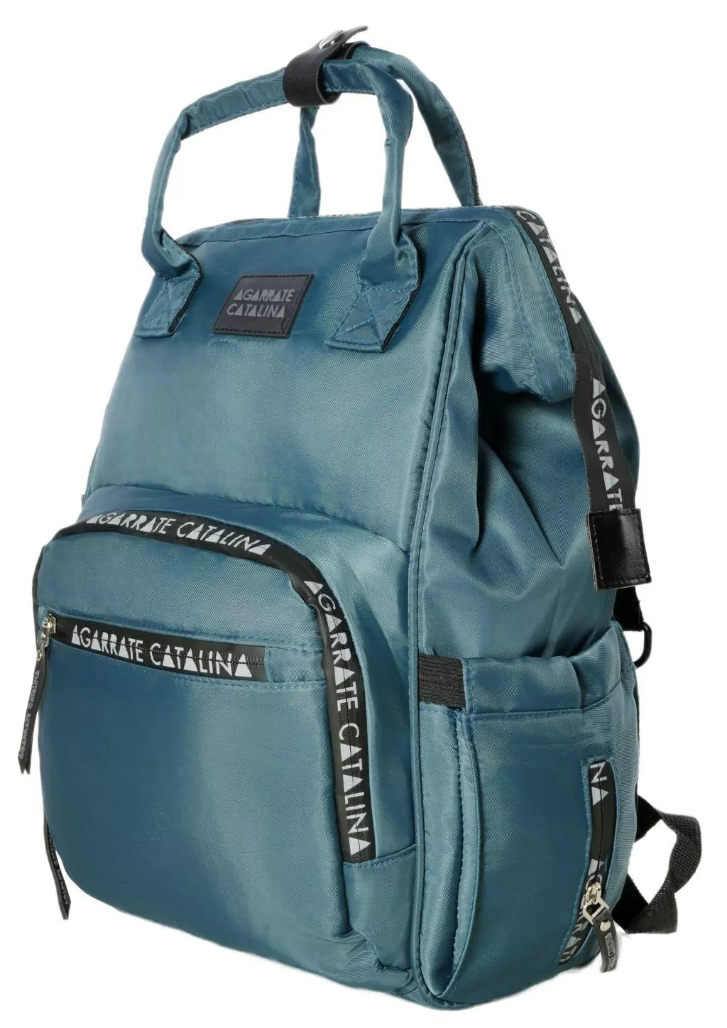 Pañalera Organizadora De Viaje Con Detalles En Lona Y Polipiel (Azul Turquesa)