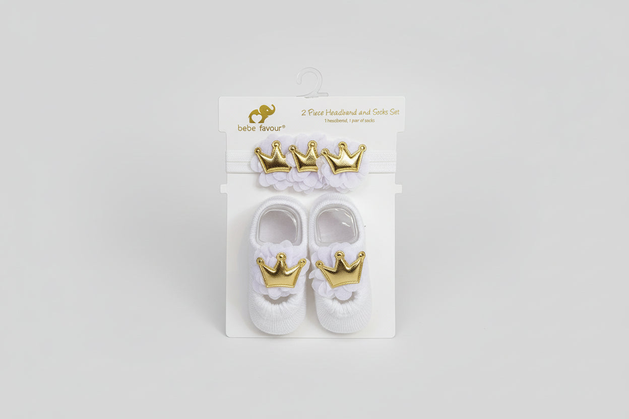 Set de Medias con Balaca para Bebé – Diseño Corona