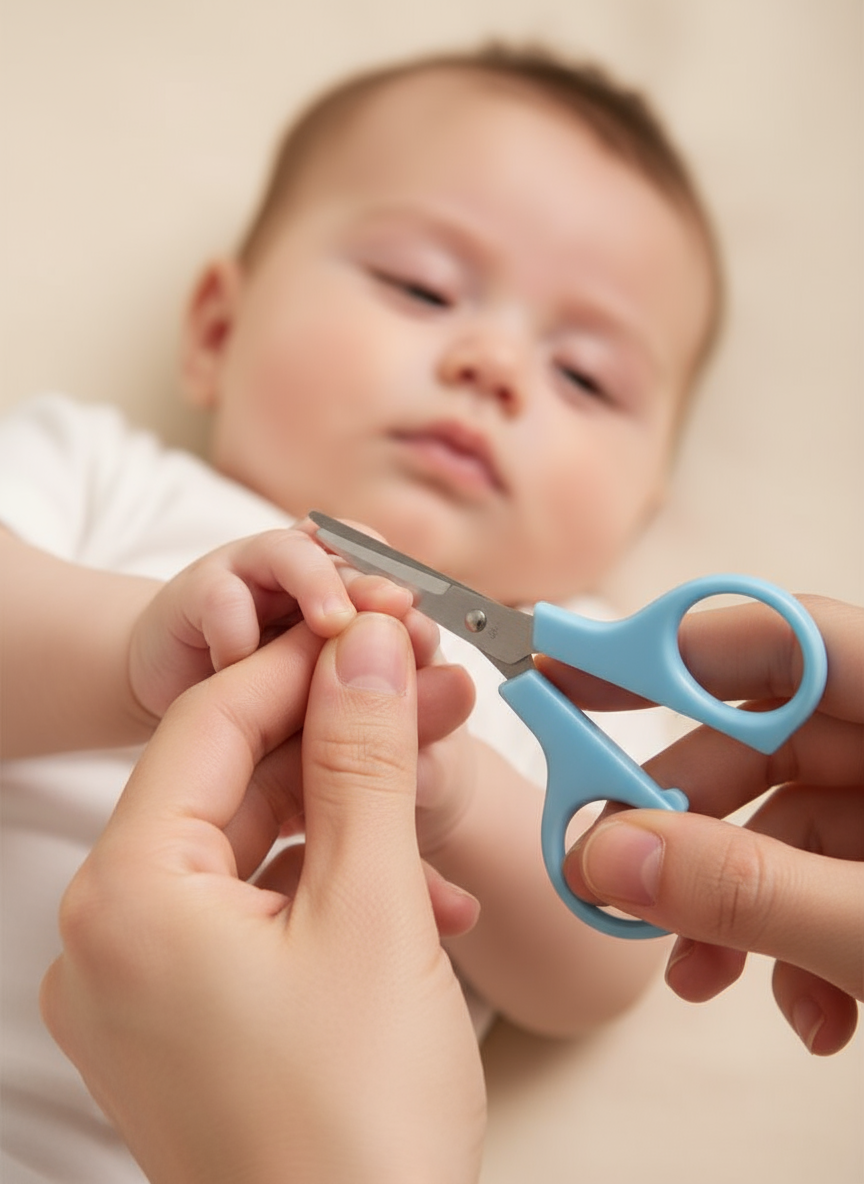 Set de cuidado de uñas para bebés con tijeras y cortaúñas.