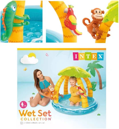 Piscina Inflable Infantil Tropical con Sombrilla y Juegos