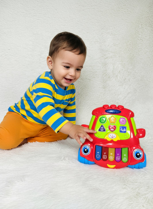 Carro Musical Interactivo 3 en 1 para Bebés, Piano Didáctico, Sonidos de Animales y Formas