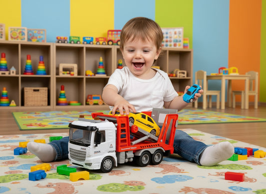 Camión Transportador Doble Plataforma con Autos de Juguete  para Niños +3 Años