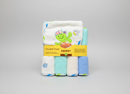 Set de Toalla con Capucha y Paños de Baño EBERRY