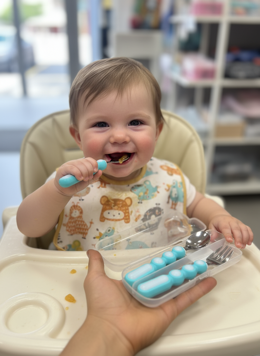 Set de Cubiertos Entrenadores para Bebé con Estuche Metal