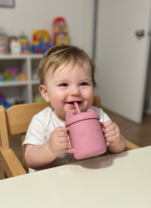 Vaso Silicona Gato Entrenador Antiderrame De Silicona Para Bebé Con Pitillo