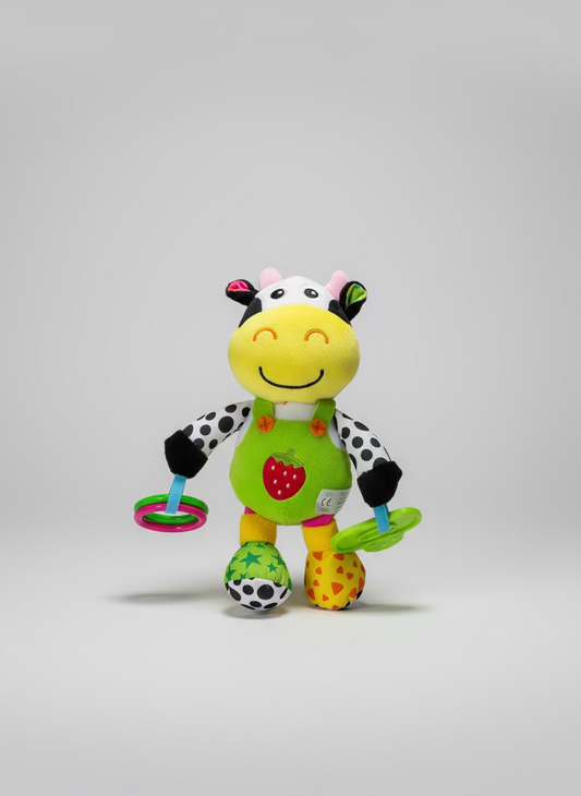 Peluche Antialergico Vaca De Actividades Sensoriales Con Sonajero Y Mordedores Para Bebé
