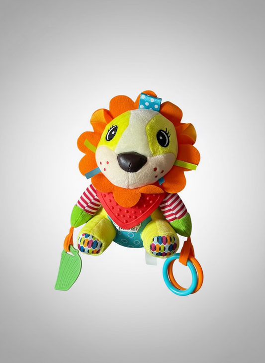 Peluche Antialérgico León Sensorial Con Sonajero, Mordedores Y Texturas