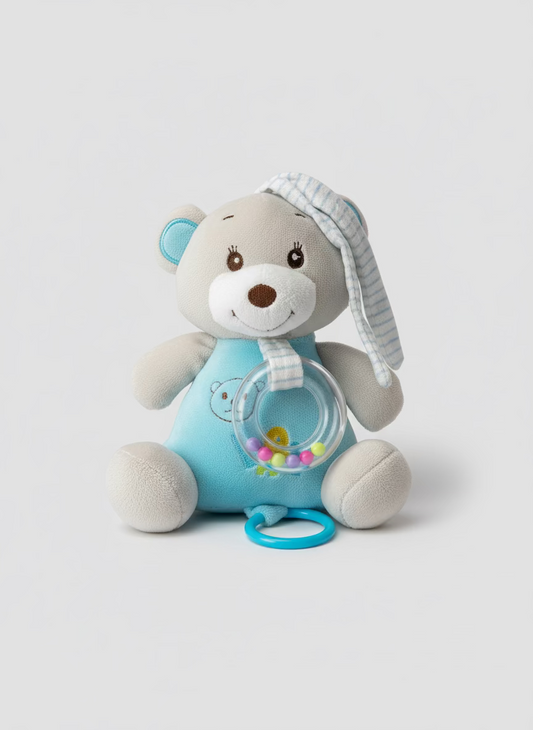 Peluche Antialérgico Oso De Actividades Sensoriales Con Sonajero Y Mordedor