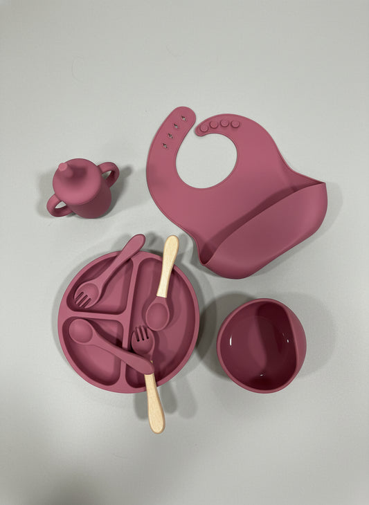 Set Vajilla De Silicona De Alimentación Destete Plato Tazón Babero Vaso Y Cubiertos