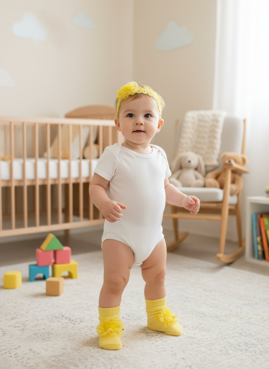 Set De Calcetines Y Diadema Con Flor Para Bebé