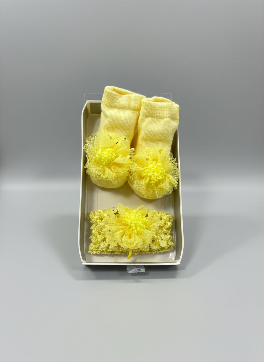 Set De Calcetines Y Diadema Con Flor Para Bebé