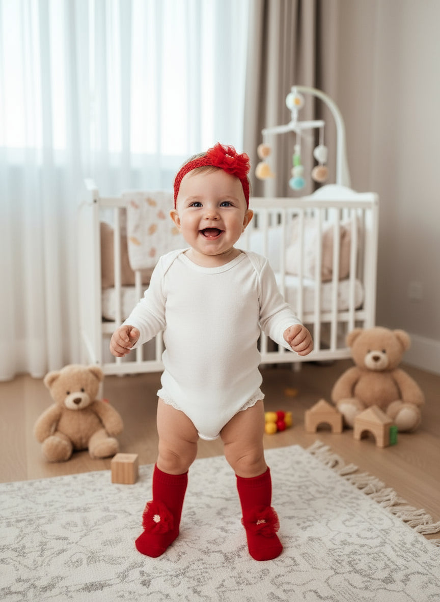 Set De Calcetines Y Diadema Con Flor Para Bebé