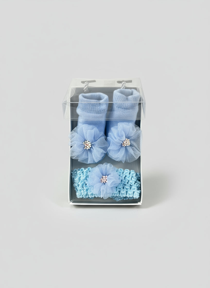 Set De Calcetines Y Diadema Con Flor Para Bebé