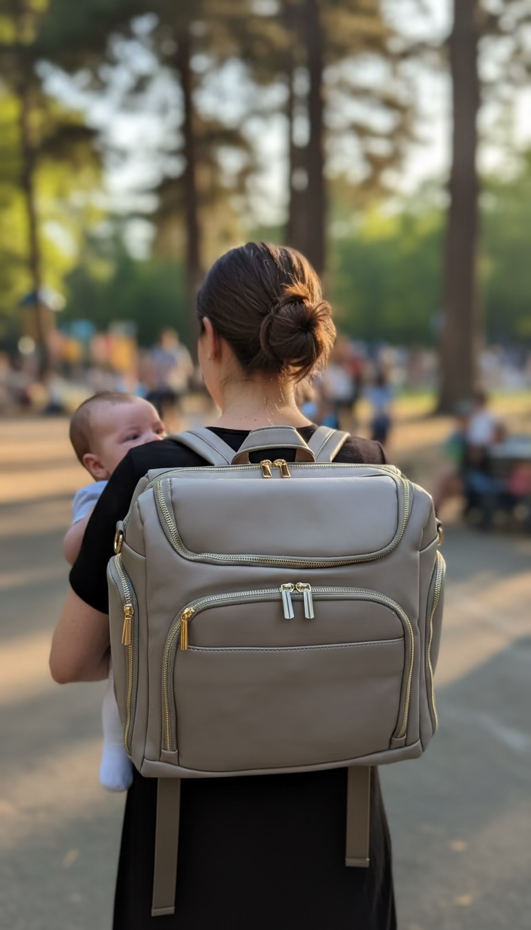 Pañalera morral con accesorios tipo cuero