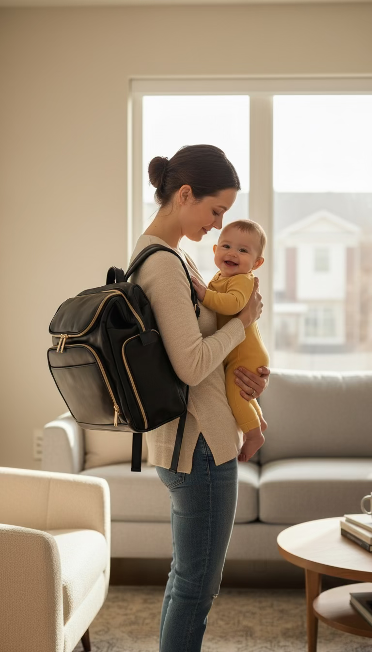 Pañalera morral con accesorios tipo cuero