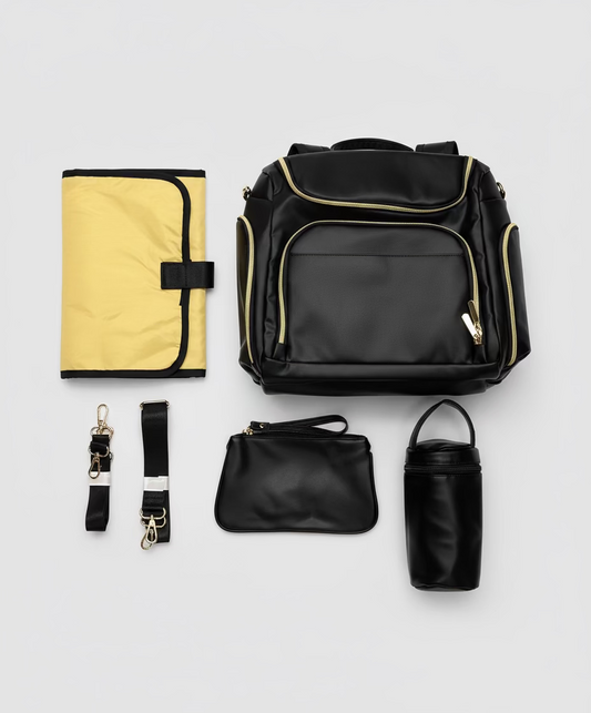 Pañalera morral con accesorios tipo cuero