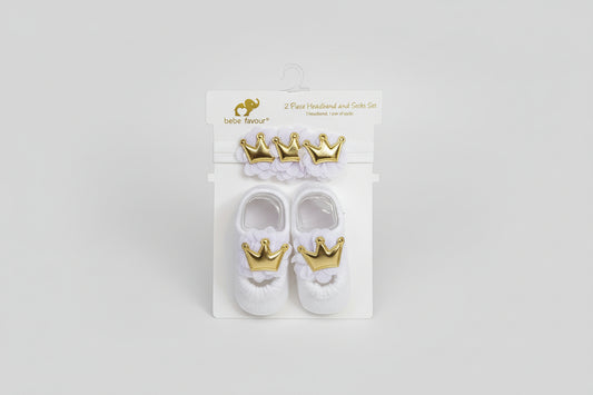 Set de Medias con Balaca para Bebé – Diseño Corona