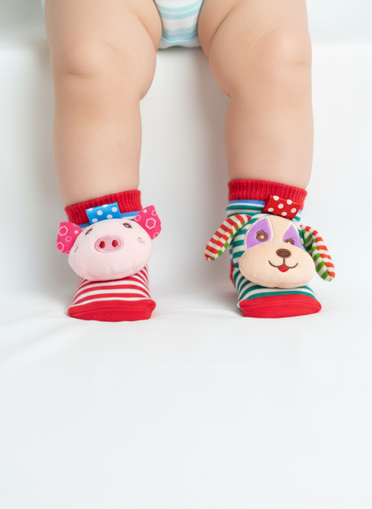 Sonajeros de calcetín para bebé – Animales SKK Baby (0+ meses)