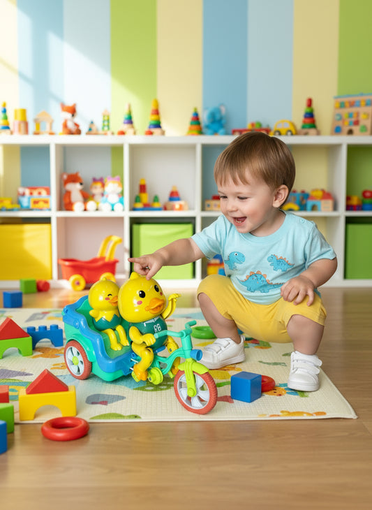 Juguete Musical Patos en Bicicleta que Gira y Baila para Bebés