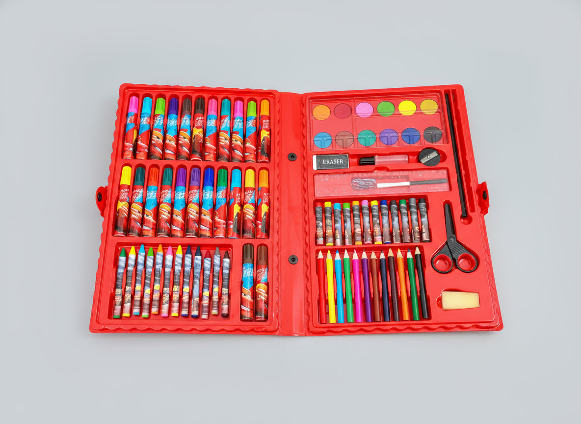 Set de Arte para Dibujo y Pintura 86 Piezas con Estuche - Cars o Spiderman