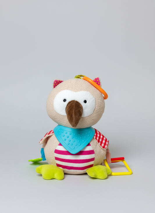 Peluche Búho de Actividades Sensoriales para Bebés con Bandana Mordedor y Sonido