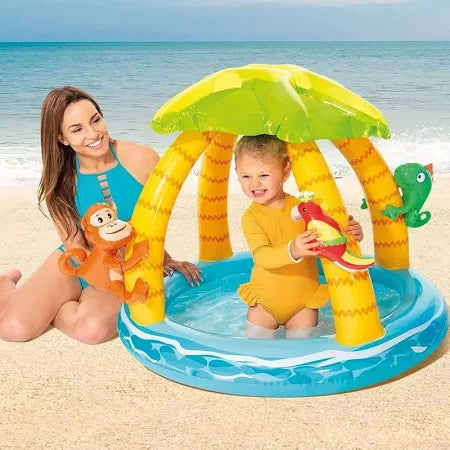 Piscina Inflable Infantil Tropical con Sombrilla y Juegos